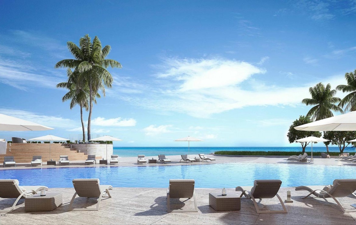 Rendering of Armani Casa view from pool.