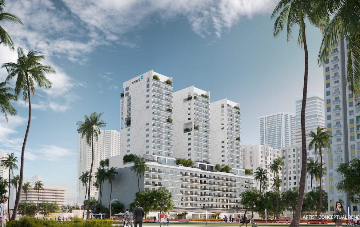 Daytime Exterior Rendering of Smart Brickell Condos