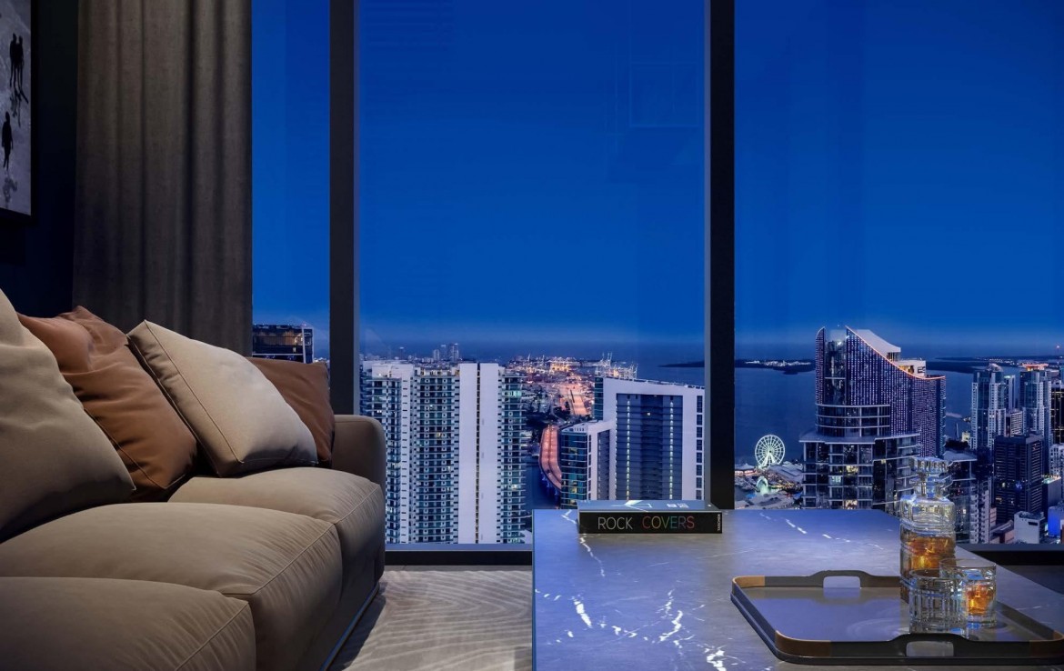 Rendering of E11even Hotel and Residences suite interior view